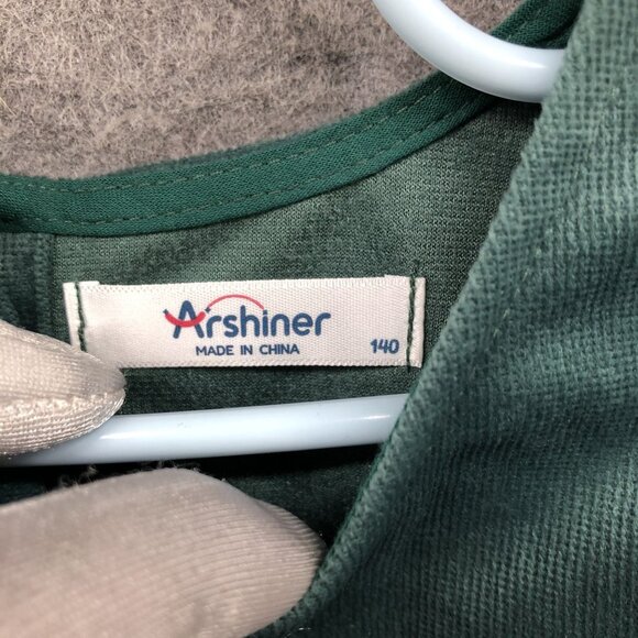 Airshiner Girls Size 10 Green Velvet Dress Long Sleeve Ruffle Holiday Fall 140 - Picture 5 of 10